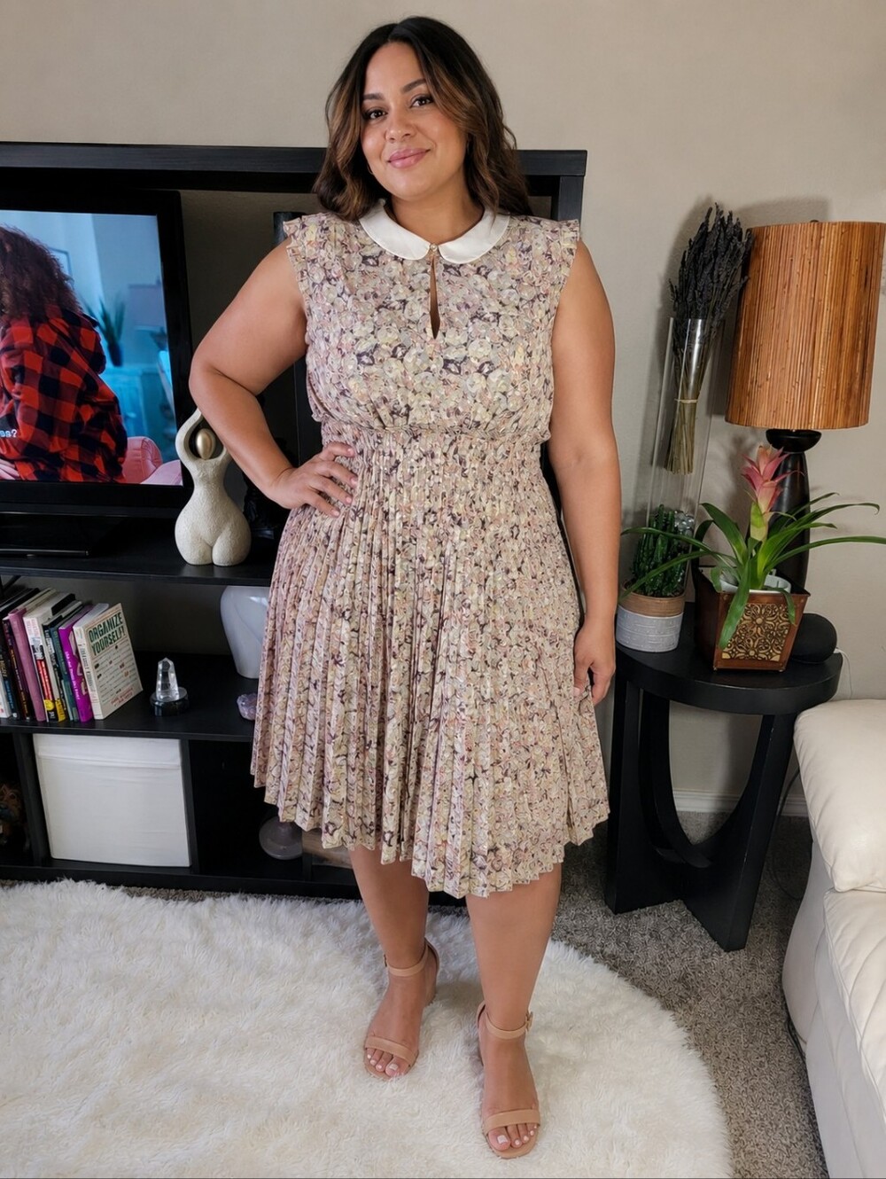 Kate Young for Target Sleeveless Peter Pan Collar Pleated Dress Floral sz L